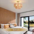 Boho Coastal rope With 2-Tier Drum Shade Farmhouse Chandelier Bedroom Semi Flush Mount Ceiling Lamp