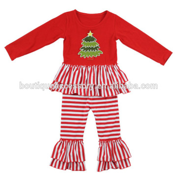 Trendy Little Girls clothing Christmas Tree Stripe Outfits