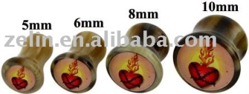 Glass organic ear plug with heart logo body piercing jewelry