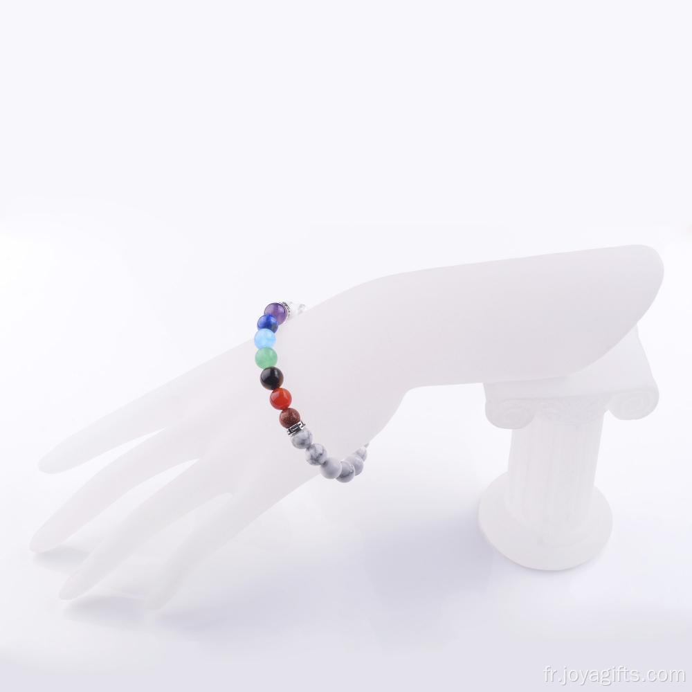 Bracelet jonc avec perles de manchette perlées en chakra avec pierres précieuses Howlite