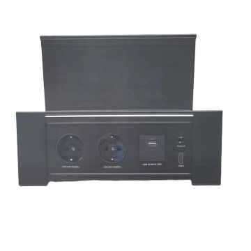 Black Sliding Power Socket with 2 Gang, 250V 16A EU Plug and Type C USB Port for Kitchen Worktop