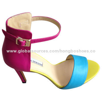 Casual Sandal for Women, Leather Upper, Dress Ankle Straps, Pink Leather Outsole, High-heel
