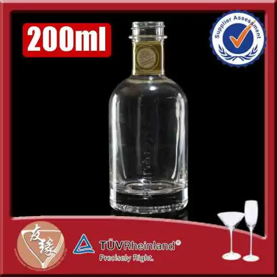 Custom brand high flint glass small cylindrical round screw top 200ml liquor bottle