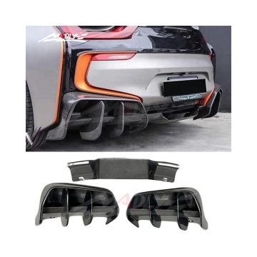 Rear Bumper i8 Diffuser Side Splitter Cover For BMW i8 rear Diffuser 2-Door Car Real Carbon Fiber Boot Lower Guard Plate Spoiler