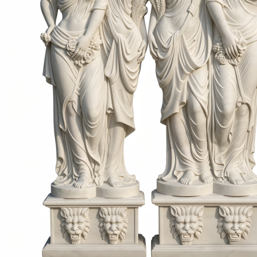 Grand Neoclassical Marble Caryatid Columns Outdoor Spaces