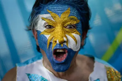 Sports fan face painting flag