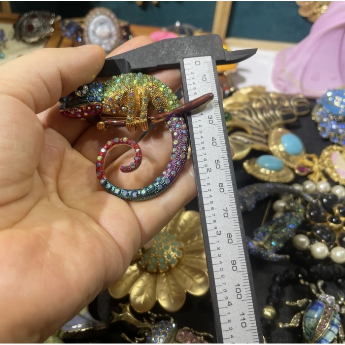 Broche de camaleão requintado vintage
