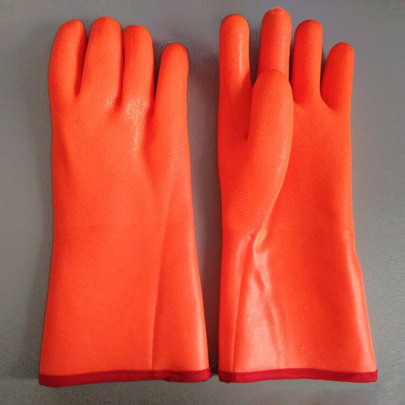 Safety Orange PVC Coated Gloves waterproof 28cm