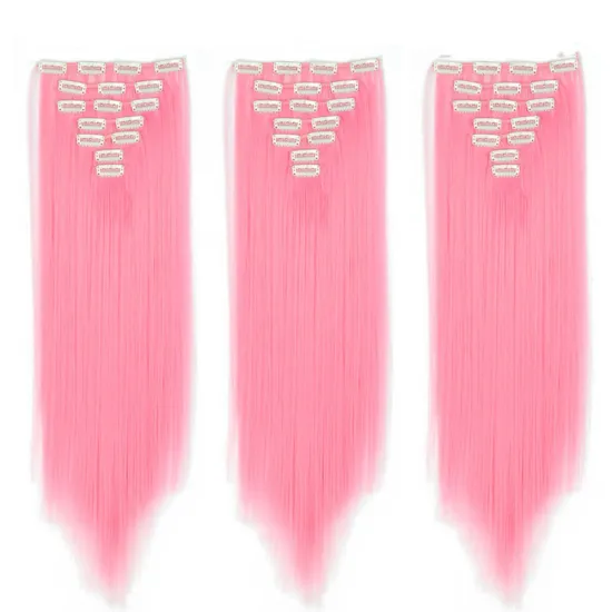 Wholesale Pink Blonde Black Ombre Long Straight 7Pcs 16 Clips Synthetic Clip In Hair Extension For Christmas party women