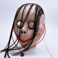 Cabelo preto comprido sorrindo máscara de terror em PVC fantasma