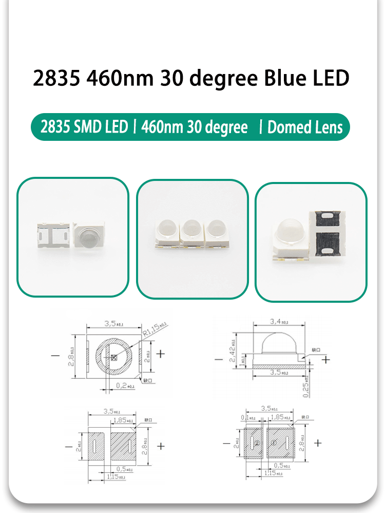 Dome-Lens-LED-Blue-460nm-2835-SMD-30-degree-2835UBC46D2L26A30-2835-SMD-LED-Blue-LED-460nm-465nm-LED-Domed-Lens-30-degree_02