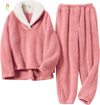 Winter Coral Fleece Pajama Set for Women - Extra Thick Flannel Lounge Wear