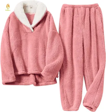 Winter Coral Fleece Pajama Set for Women - Extra Thick Flannel Lounge Wear