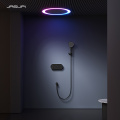 JASUPI Bathroom Shower Remote Control RGB Replacement LED Thermostatic 4 Function Round Rain Curtain Ceiling Shower Faucet Set