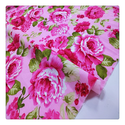 ホットピンクの綿プリントサテン生地カスタムファブリック印刷花柄の布地