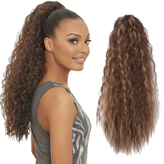 Long Fluffy Curly  Ponytail Drawstring net Human Hair Brazilian Afro Clip In Extensions Remy Hair Wave Ponytail 4 colour 150g