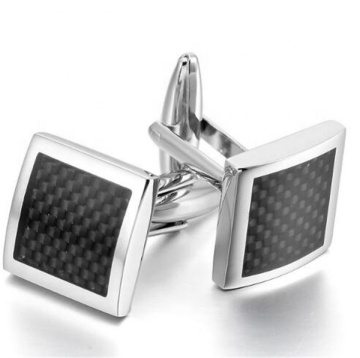 Yiwu Aceon Stainless Steel Black Square Shirt Wedding Business Carbon Fiber Cufflinks