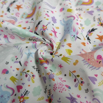 Rainbows And Unicorn Design Woven Cotton Poplin Fabric