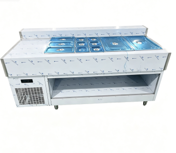 Refrigerated prep table with open shelf,