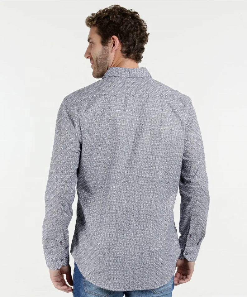 Camisa de vestir de hombre estampada manga larga 100% algodón