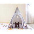 Teepee cinzento para crianças raposa com almofadas