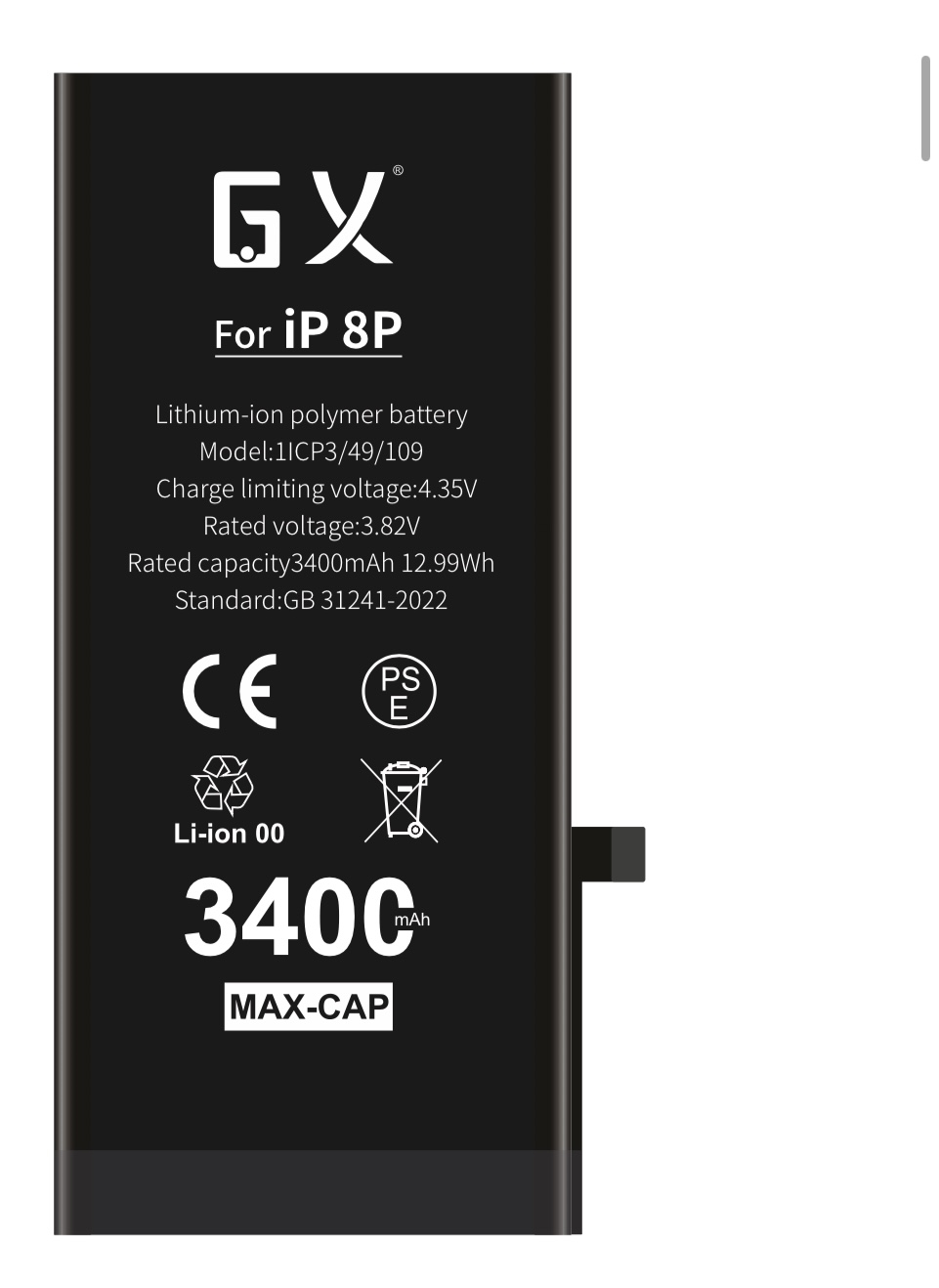 GX per Apple 8p con batteria ad alta capacità