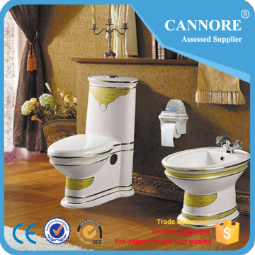 Decorated high level one piece toilet