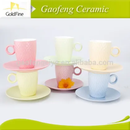 Liling white porcelain tea cup & saucer with embossed