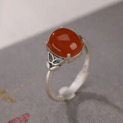 S925 Sterling Silver Matte Southern Red Agate Rings