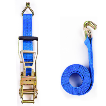 2" 5000kgs 50mm ERGO Mechanism Ratchet Buckle Tiedowns Blue Straps With 2 Inch Double J Hooks