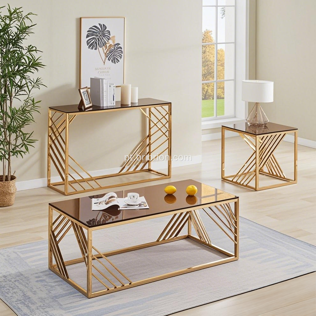 Mesa de café de vidro dourado de luxo para casa