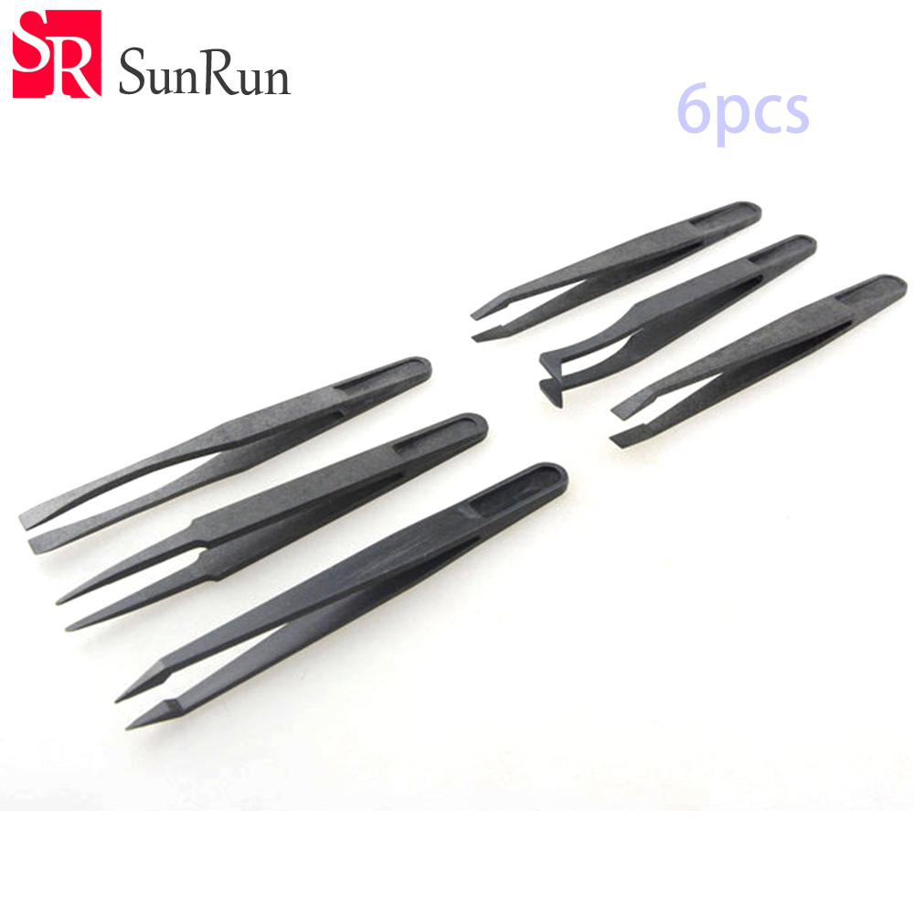 Anti-static black carbon fiber tweezers Tools plastic tweezers pointed flat head elbow round wide mouth flat head