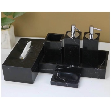 Modern Hotel Natural Stone Bathroom Accessories Set with Black Marble Effect