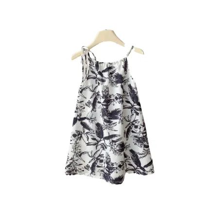 Stylish Thin Breathable Camisole Skirt and Beach Princess Chinese Ink Wash Dress for Children