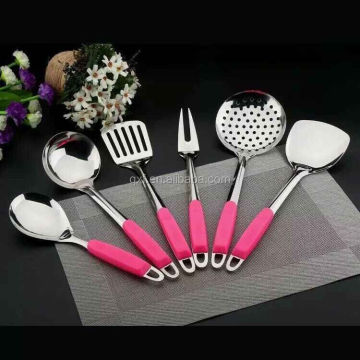 Stainless Steel Kitchen Utensil Spatula Set with Pink Handles