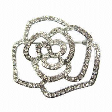 Clear Rhinestone Alloy Flower Brooch for Girls