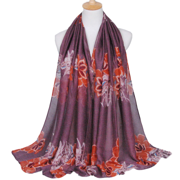 New Style Flower Printed Polyester Voile Large Lady Scarf