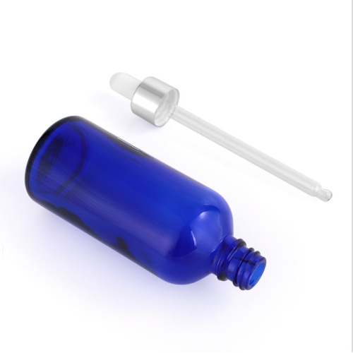 1oz Blue Glass Round Bottles with Black Droppers