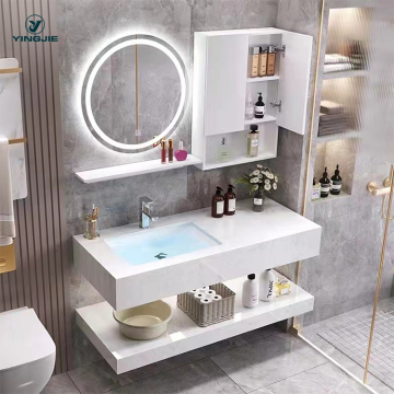 Wall-Mounted Marble Bathroom Sink with LED Mirror Vanity Cabinet