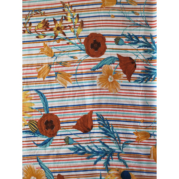 Stripe Flower Rayon Challis 30S Printing Woven Fabric