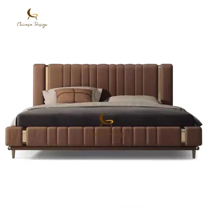 Modern Leather Bed Frame: Customized Double Layer Bedroom Furniture