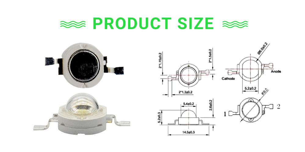 Size of 8080LGC54D45I1A 540nm LED Green SMD High Power LED 3W LED Diode