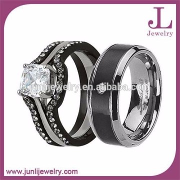 2016 Stainless Steel Princess Cut Cubic Zircon Ring Set Engagement Ring Wedding Ring