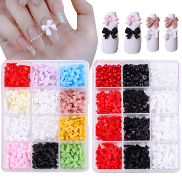 Professional 3D Nail Art Decoration Set: 12-Grid Bow, Aurora Bear, Butterfly, and Pearl Mixed Collection for Women