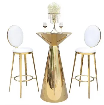 Gold and Stainless Steel Bar Stool for Wedding Event Decoration with Mirror Glass Cocktail Table