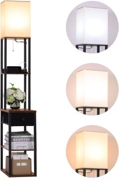Shelf floor lamp with drawer USB charging port