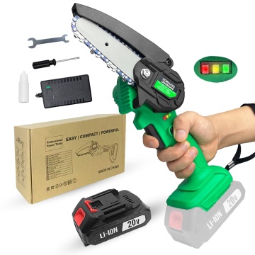 20V Lithium-ion Cordless Mini Chainsaw with 150mm Blade and Two Batteries