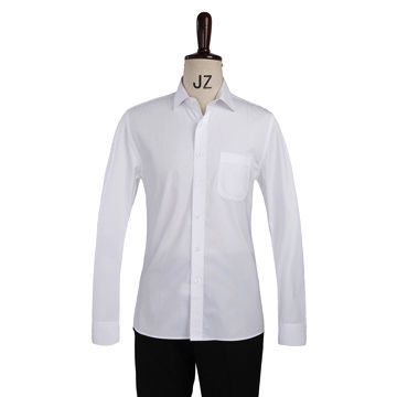 White Striped Long-sleeved Men's Shirt, Pocket on Left Chest