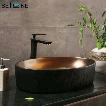 Oval Bronze Bathroom Sink Vessel Shape