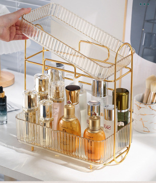 2-Tier Gold Bathroom Shelf: A Stylish Vanity Organizer for Skincare and Cosmetics